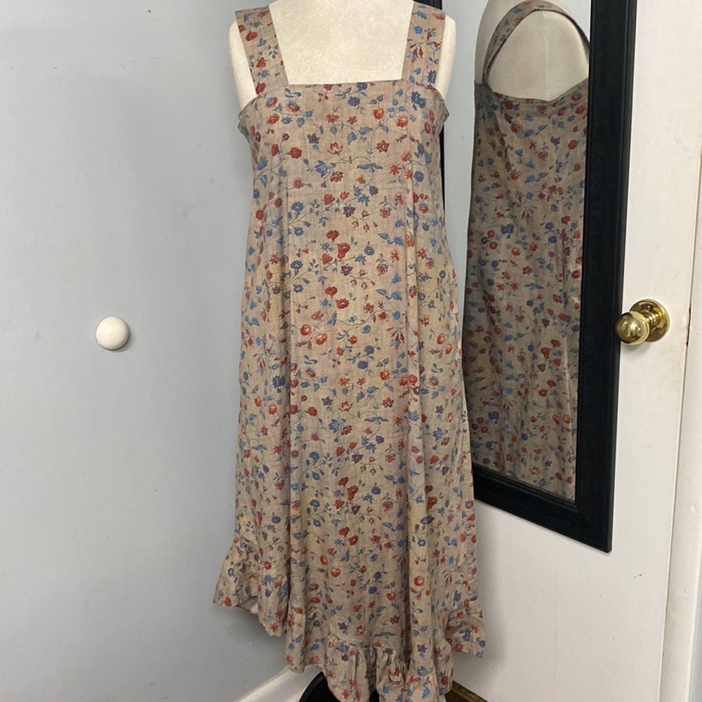 BY WALID FLOURSACK DRESS UPCYCLED ANTIQUE FABRIC COTTAGECORE GRANNY MUMU STYLE